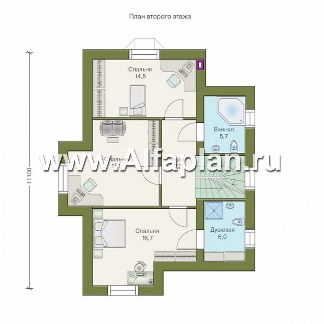 Проекты домов Альфаплан - «Вива» - коттедж для узкого участка - изображение плана проекта №2