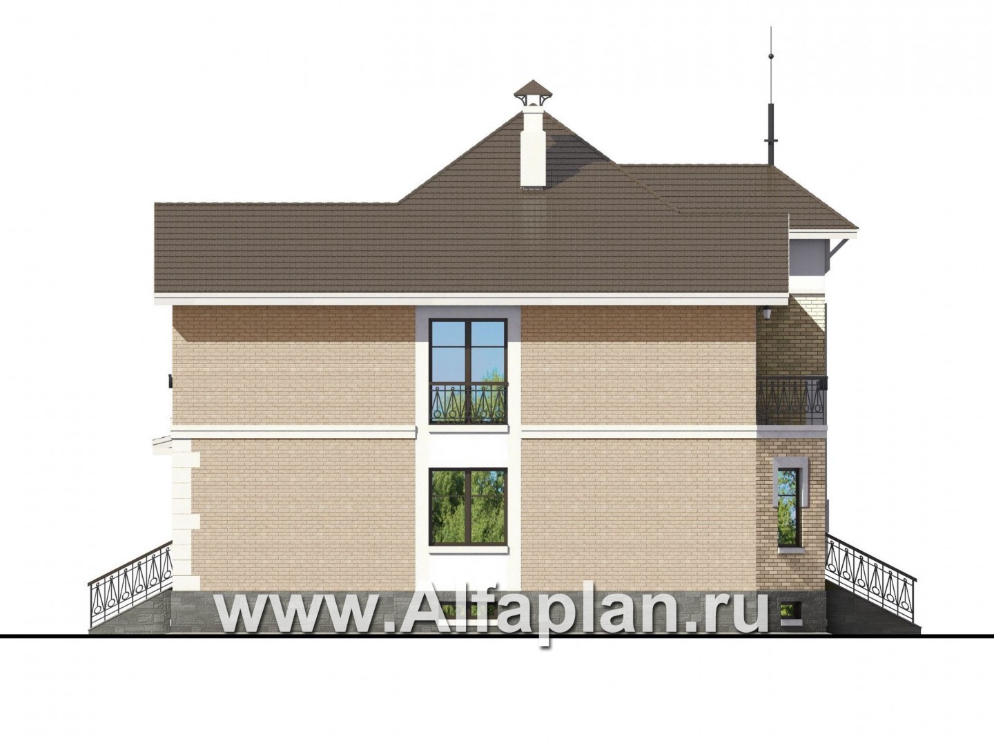 Проекты домов Альфаплан - «Феникс» - коттедж с компактным планом и цокольным этажом - изображение фасада №2