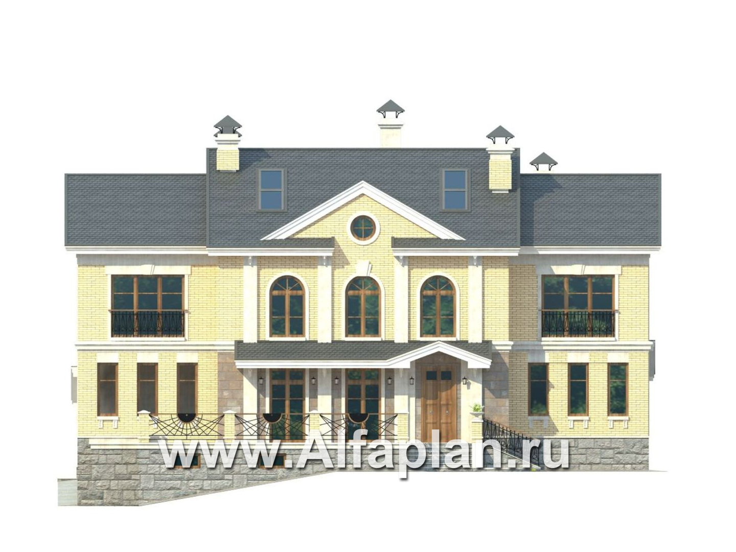 «Поместье» - проект двухэтажного дома, с мансардой и двусветной гостиной, вилла в классическом стиле - фасад дома