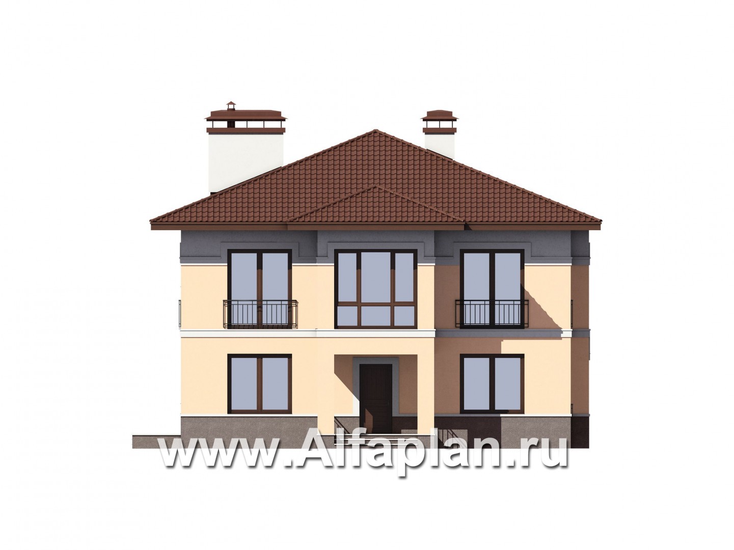 Проекты домов Альфаплан - Двухэтажный дом с эркером и террасой - изображение фасада №1