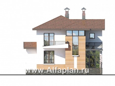 «Тренд» - проект двухэтажного дома из газобетона, с террасой, сауна и спортзал в цоколе, в современном стиле - превью фасада дома