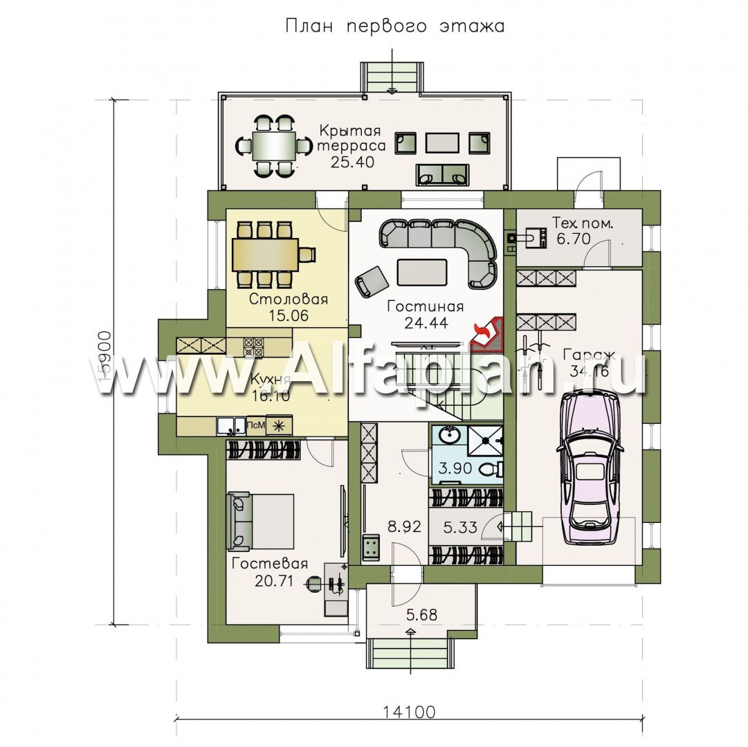 Проекты домов Альфаплан - «Эвр» - современный коттедж с плоской кровлей - изображение плана проекта №1