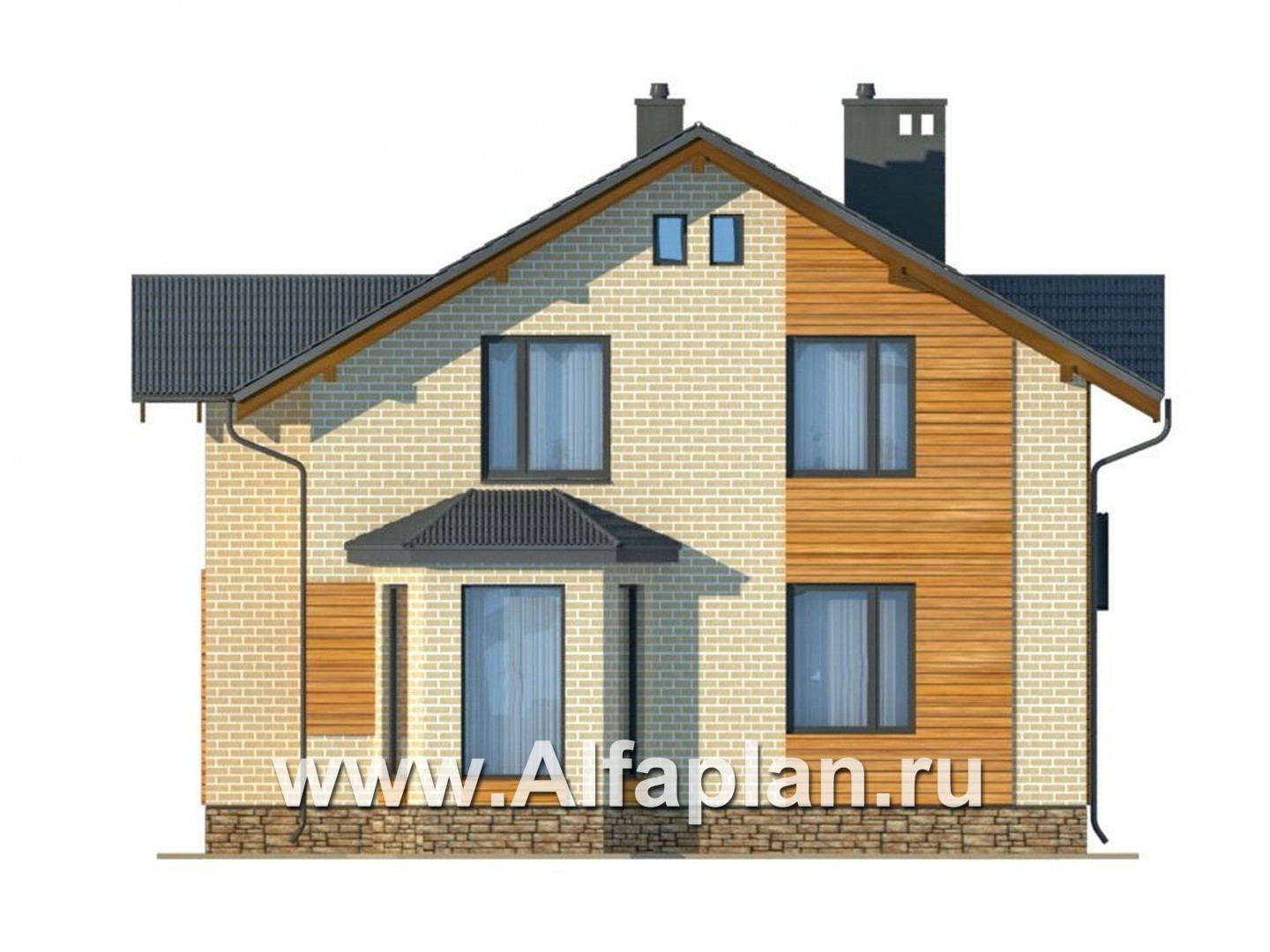 Проекты домов Альфаплан - Компактный дом из газобетона с мансардой - изображение фасада №4