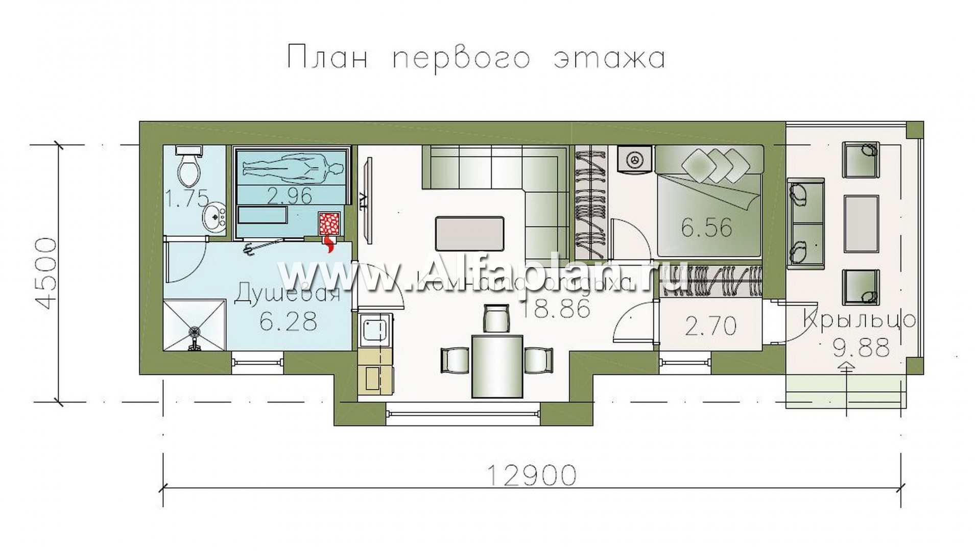 Проекты домов Альфаплан - Дом для отдыха(баня) с уютным крыльцом - изображение плана проекта №1