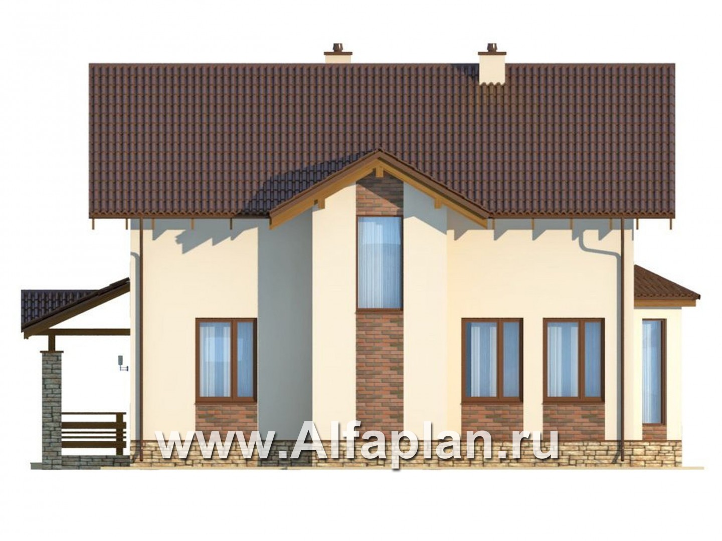 Проекты домов Альфаплан - Компактный дом с навесом для машины - изображение фасада №2