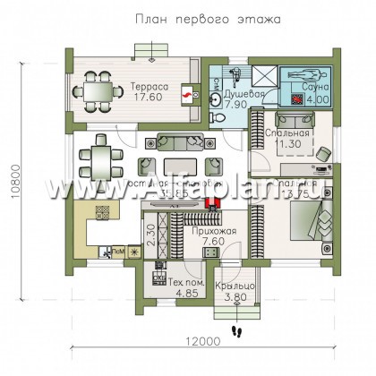 Проекты домов Альфаплан - «Альфа» - каркасный коттедж с фальцевыми фасадами - превью плана проекта №1