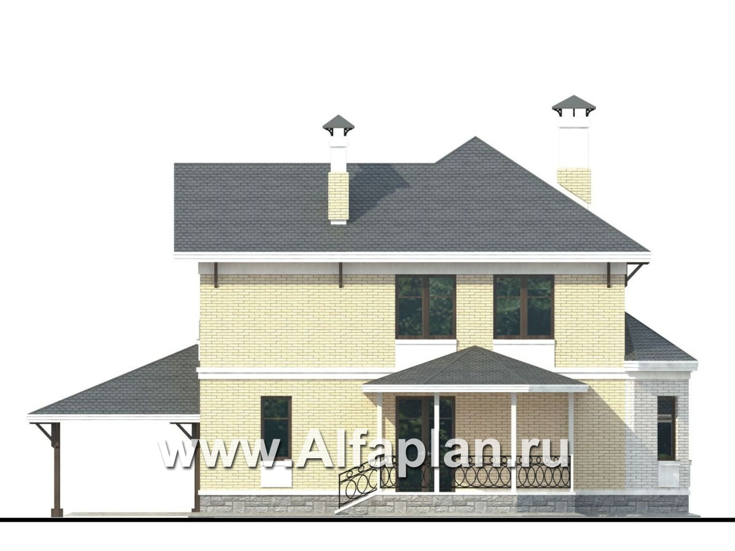 Проекты домов Альфаплан - «Эйваро»- проект коттеджа с двусветной  столовой - изображение фасада №4