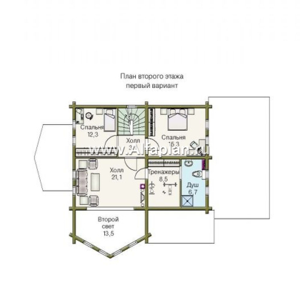 Проекты домов Альфаплан - «Л-Хаус» - деревянный дом с навесом для машины - превью плана проекта №2