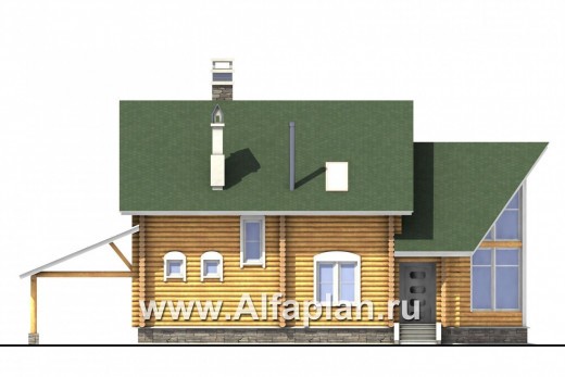 Проекты домов Альфаплан - «Новая Традиция» — деревянный дом с треугольной верандой - превью фасада №4