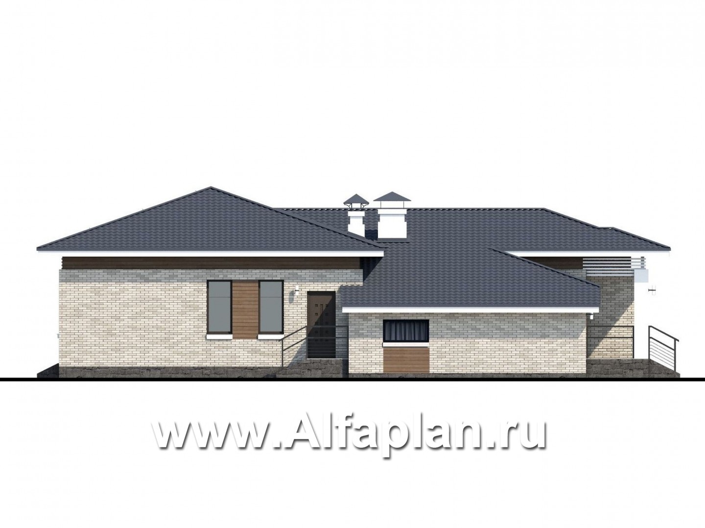 Проекты домов Альфаплан - «Днестр» - одноэтажный коттедж с бильярдной и сауной - изображение фасада №3