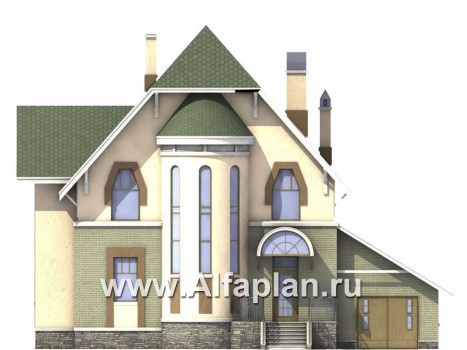 Проекты домов Альфаплан - «Барби-Холл»  - коттедж с полукруглым эркером - превью фасада №1