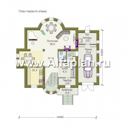 Проекты домов Альфаплан - «Барби-Холл»  - коттедж с полукруглым эркером - превью плана проекта №1