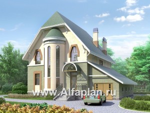 Проекты домов Альфаплан - «Барби-Холл»  - коттедж с полукруглым эркером - превью основного изображения
