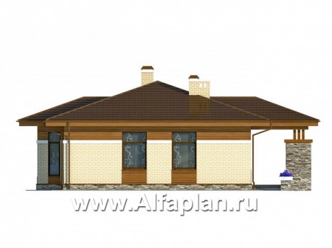 Проект одноэтажного дома, 2 спальни, с эркером, для небольшой семьи - превью фасада дома