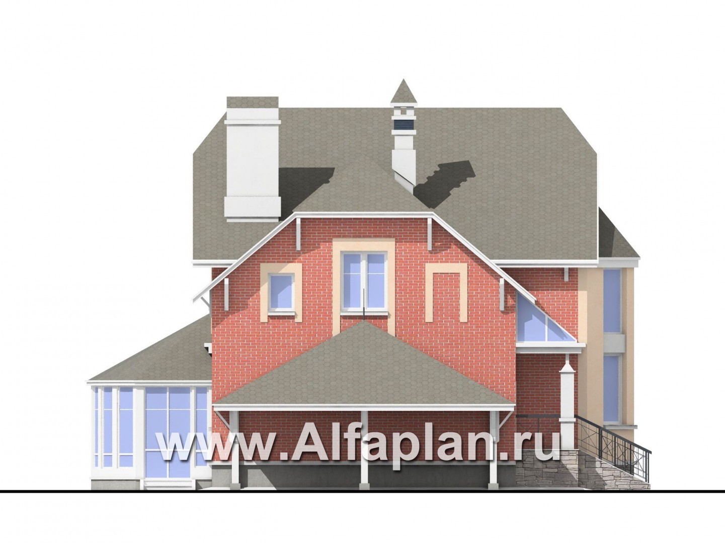Проекты домов Альфаплан - «Фаворит» - коттедж с эркером и навесом для машины - изображение фасада №3