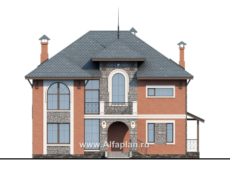 «Айвенго»- проект двухэтажного дома, с биллиардной в мансарде, с террасой, в стиле замка - превью фасада дома