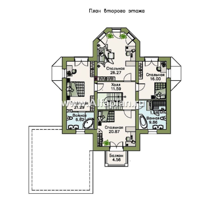 Проекты домов Альфаплан - «Петровское барокко»- двухэтажный коттедж с гаражом на два автомобиля - превью плана проекта №2