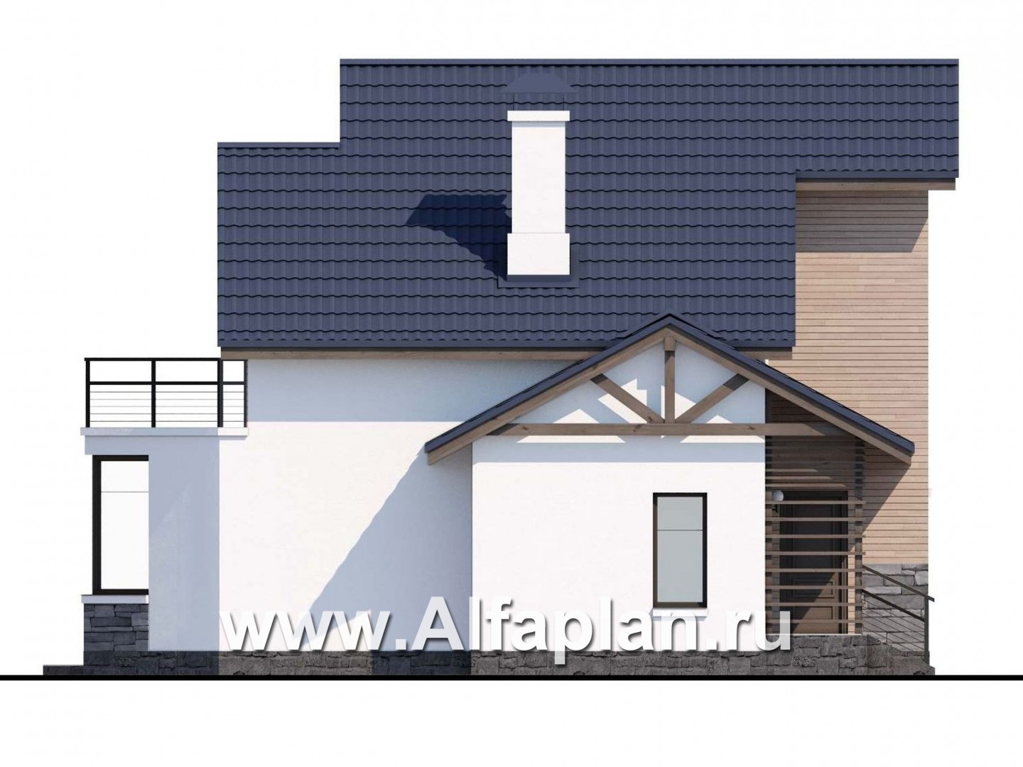 Проекты домов Альфаплан - «Ожерелье» - удобный мансардный дом с красивой гостиной - изображение фасада №3