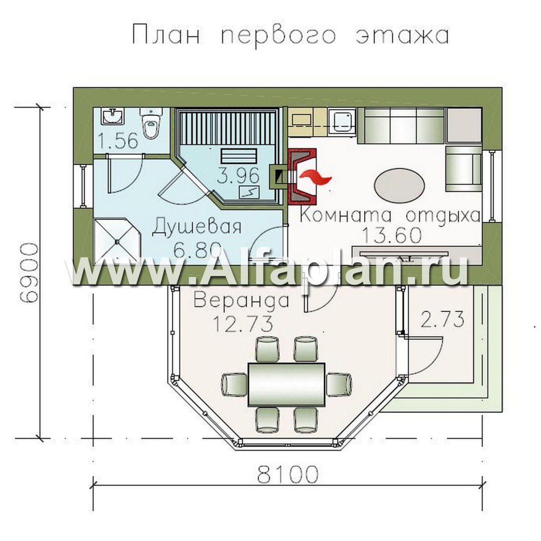 Проекты домов Альфаплан - Баня с удобной красивой верандой (беседкой) - план проекта №1