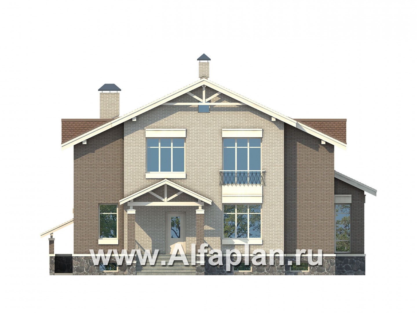 Проекты домов Альфаплан - Ккирпичный особняк с цокольным этажом - изображение фасада №1