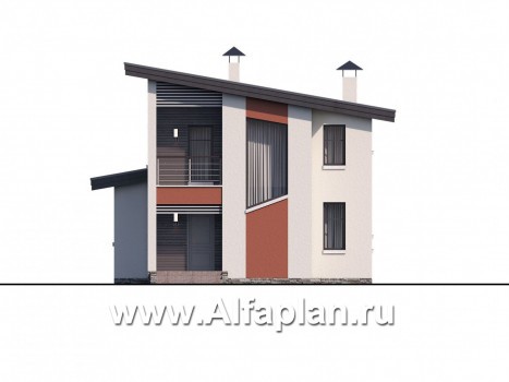 Проекты домов Альфаплан - «Рациональ» - компактный коттедж с односкатной кровлей - превью фасада №1
