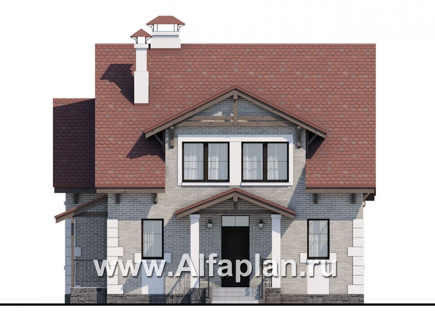 Проекты домов Альфаплан - Кирпичный дом «Боспор» с мансардой - изображение фасада №1