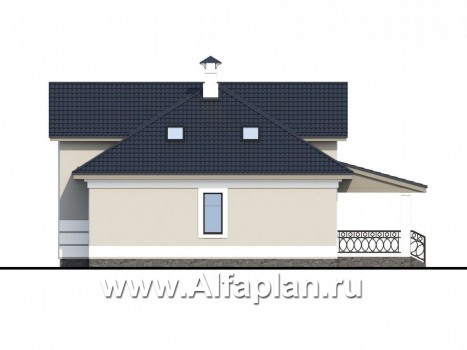 Проекты домов Альфаплан - «Волга» - коттедж с тремя жилыми комнатами на 1 этаже и с жилой мансардой - превью фасада №2
