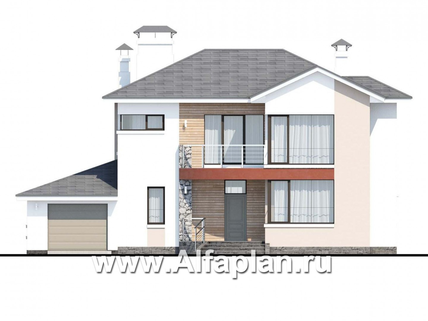 Проекты домов Альфаплан - «Платина» - современный дом в европейской традиции - изображение фасада №1