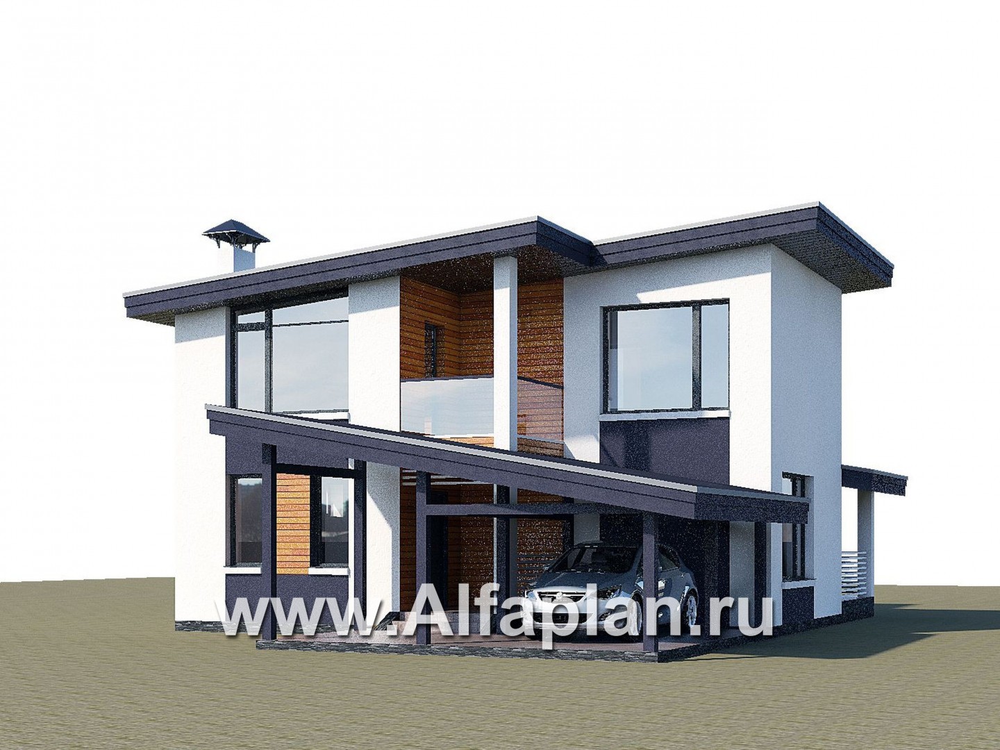 Проекты домов Альфаплан - "Модена" -стильный дом, односкатная крыша - дополнительное изображение №1