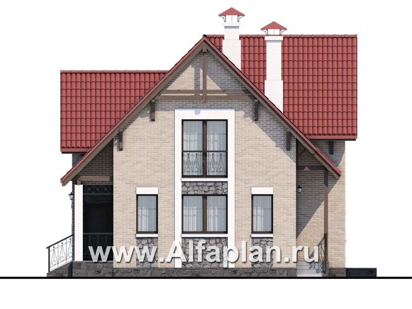 Проекты домов Альфаплан - Коттедж из кирпича «Высокая орбита» с современной планировкой - изображение фасада №2