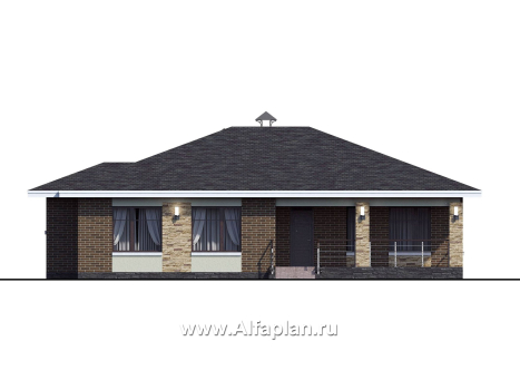 «Вуокса» - проект одноэтажного дома из кирпича, с комфортной планировкой, с террасой со стороны входа - превью фасада дома