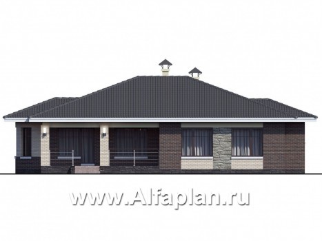 Проекты домов Альфаплан - «Вуокса» - одноэтажный дом с просторной гостиной-столовой - превью фасада №4