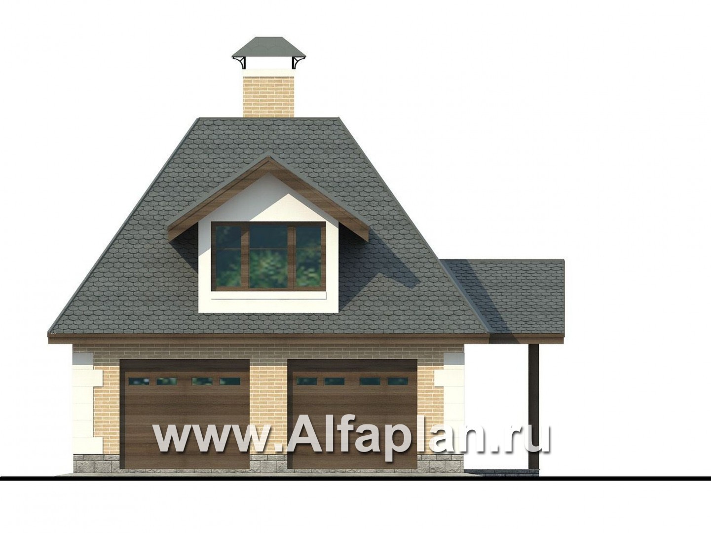 Проект гаража на 2 авто, со студией в  мансарде - фасад дома