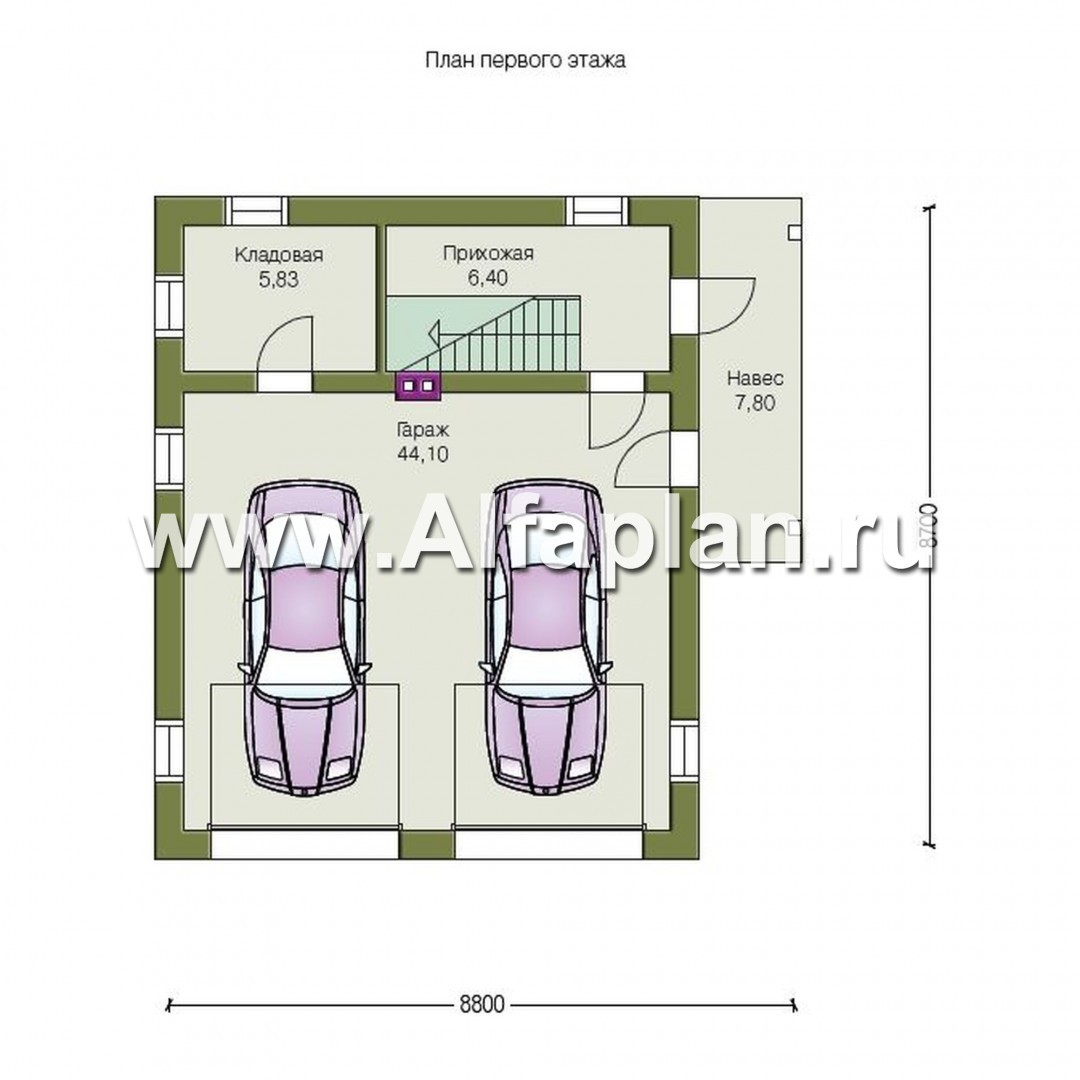 Проект гаража на 2 авто, со студией в  мансарде - план дома