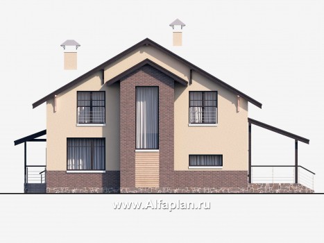 «Клипер» - проект дома с мансардой, планировка 5 спален, двускатная крыша в стиле шале - превью фасада дома