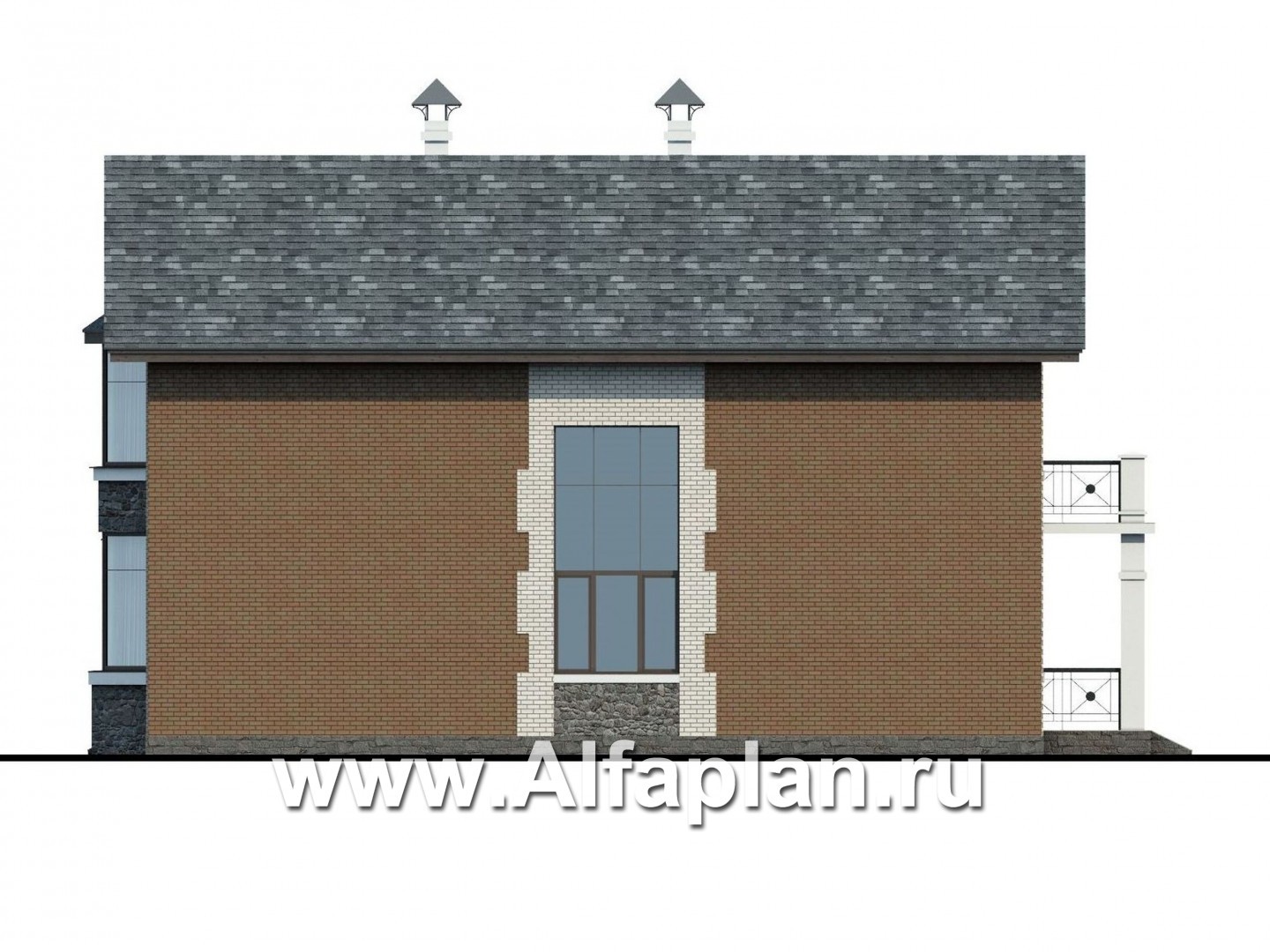Проекты домов Альфаплан - «Галерея»- дом c балконом-галереей и навесом для авто - изображение фасада №2