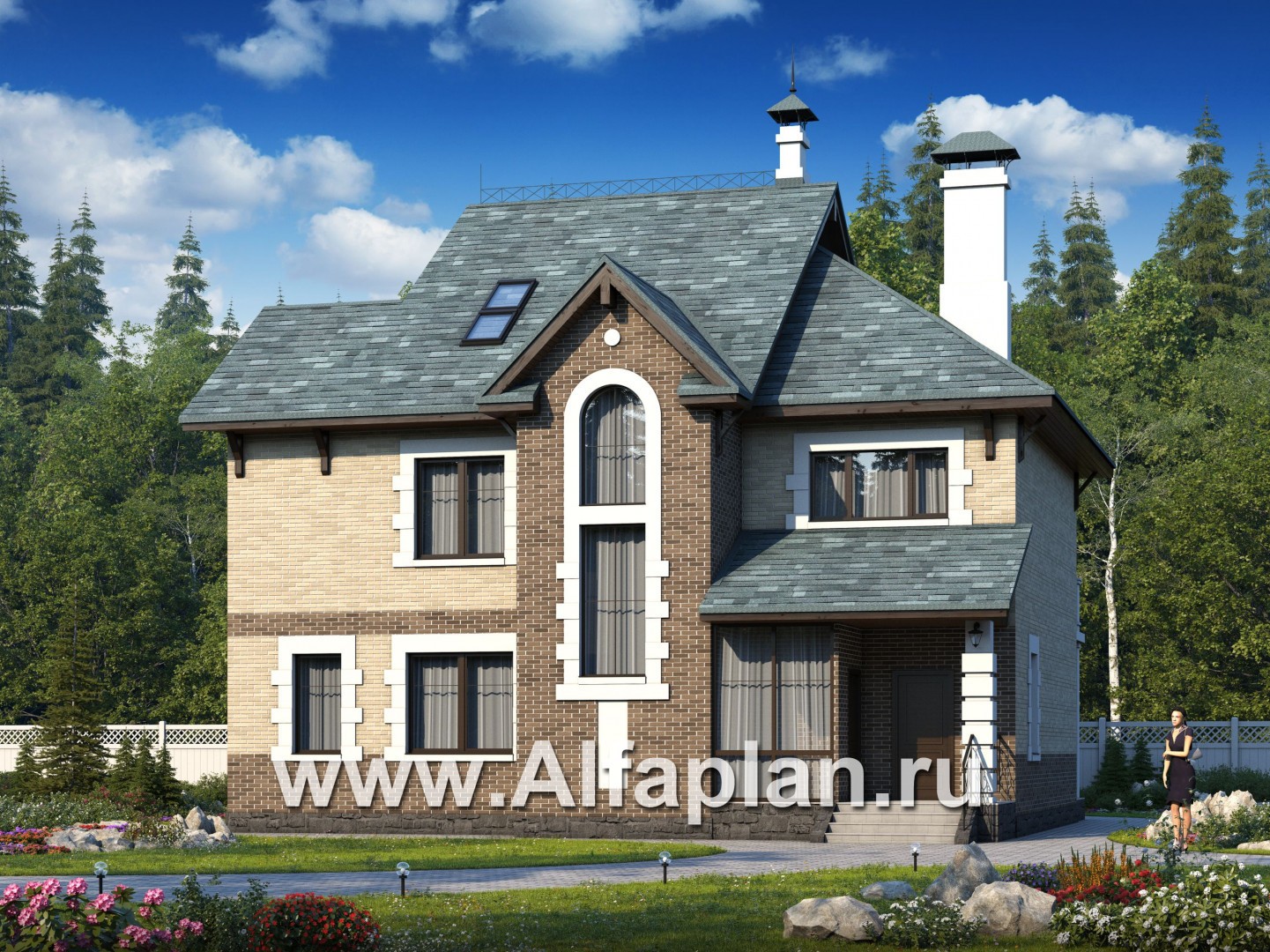 «Северная регата» - проект двухэтажного дома с мансардой, с террасой и кинозалом - основное изображение