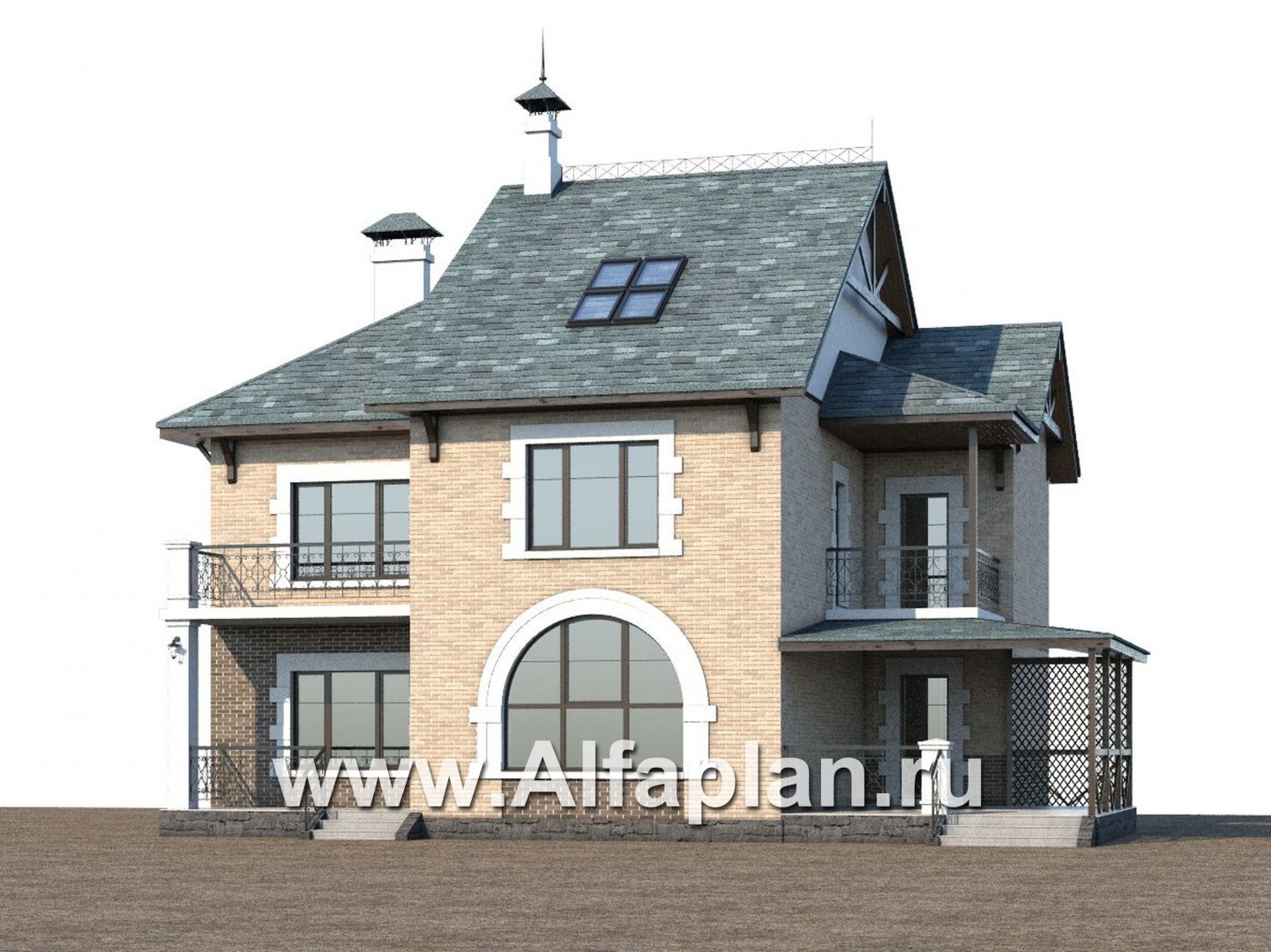 «Северная регата» - проект двухэтажного дома с мансардой, с террасой и кинозалом - дизайн дома №1