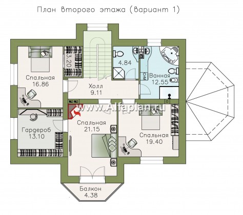 Проекты домов Альфаплан - «Ясная поляна» - удобный коттедж для большой семьи - превью плана проекта №2