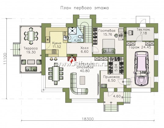 «Клипер» - проект дома с мансардой, планировка 5 спален, двускатная крыша в стиле шале, с гаражом - превью план дома