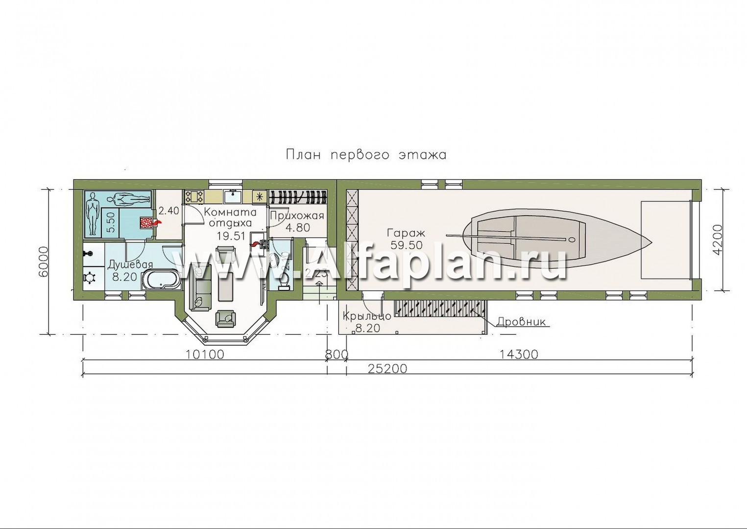Проекты домов Альфаплан - Баня 245С с длинным гаражом 218Р - план проекта №1