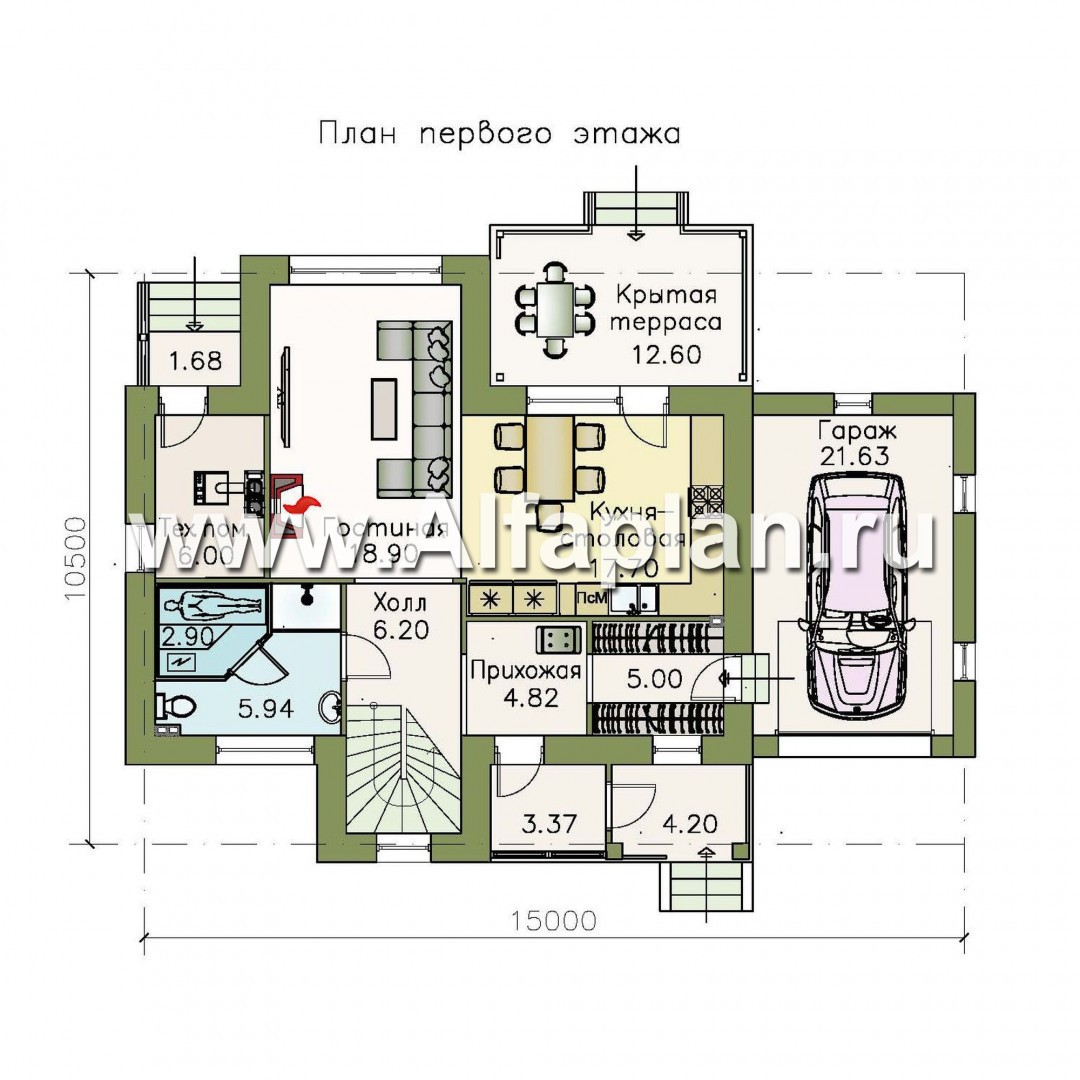 Проекты домов Альфаплан - «Территория комфорта» - современный дом - шале с гаражом - изображение плана проекта №1