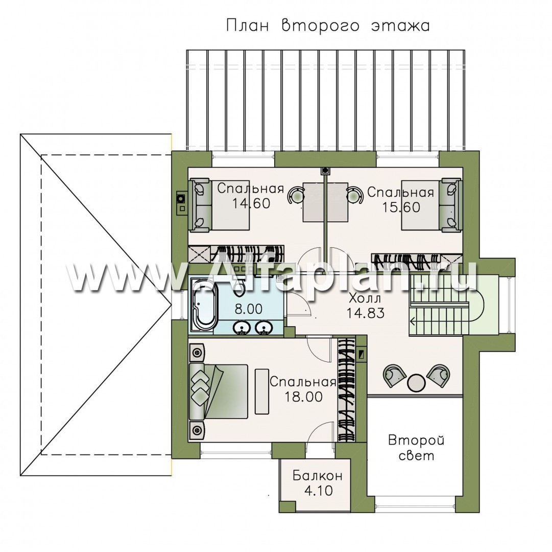 Проекты домов Альфаплан - «Вязьма» - удобный коттедж с двусветной гостиной и гаражом - план проекта №2