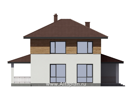 Проект загородного дома, с гаражом и террасой, кабинет на 1 эт - превью фасада дома