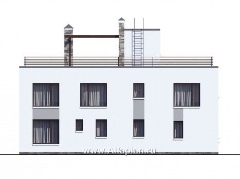 Проекты домов Альфаплан - «Гоген» - коттедж (дуплекс) с эксплуатируемой кровлей - превью фасада №4