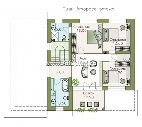 Проекты домов Альфаплан - «Пикассо» - изящный дом с террасой и балконом - превью плана проекта №3
