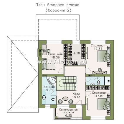Проекты домов Альфаплан - «Седьмая высота» - современный коттедж с гаражом и просторной верандой - превью плана проекта №3