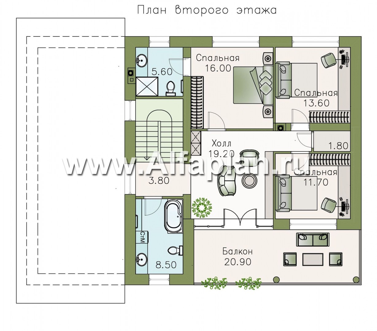 Проекты домов Альфаплан - «Сезанн» - современный стильный коттедж с односкатной кровлей - план проекта №2