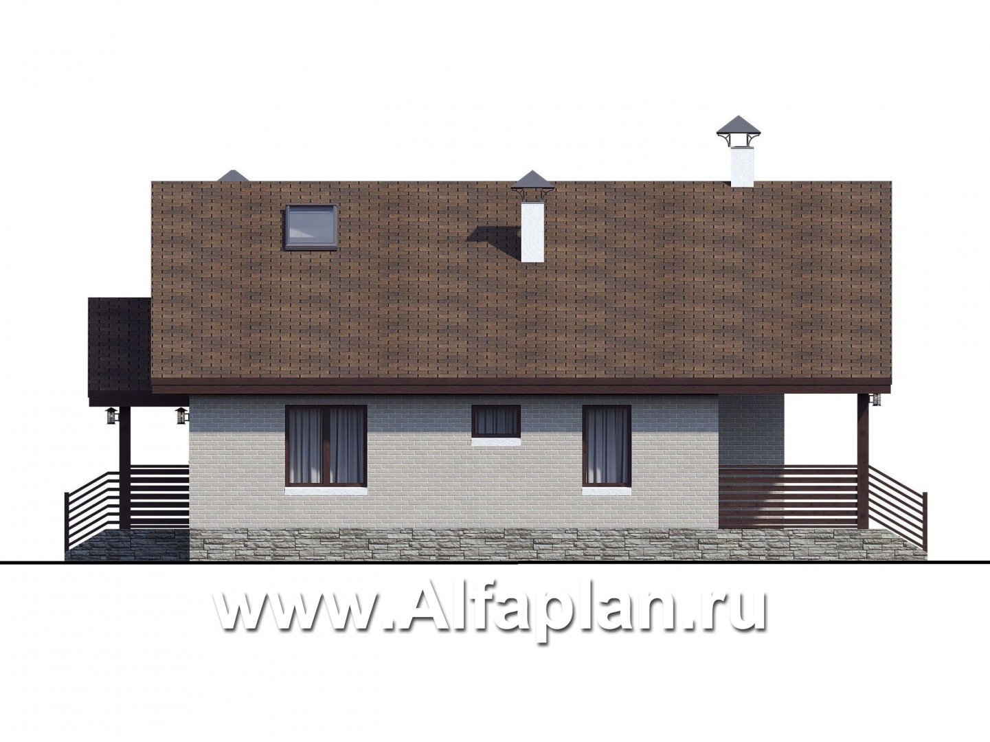 «Моризо» - проект дома с мансардой, планировка с двусветной гостиной и сауной, шале с двускатной крышей - фасад дома