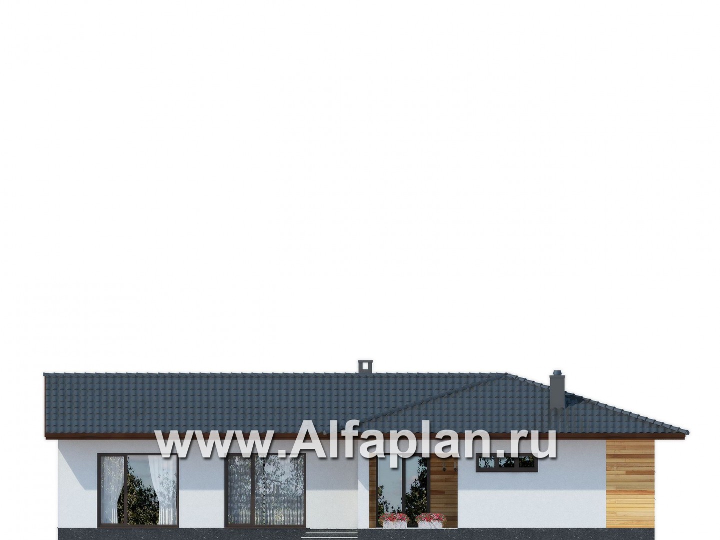 Проекты домов Альфаплан - Одноэтажный дом для углового участка - изображение фасада №3